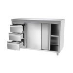 Nerezový stôl s posuvnými dverami šuflíkový 200x70 cm